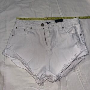 Fashion Nova White Distressed Denim Shorts